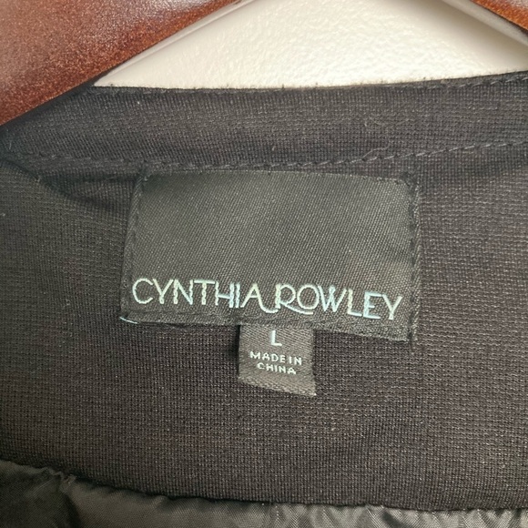 CYNTHIA ROWLEY Sz L Fabric Vegan Leather Accent Sleeves Jacket Blazer - Picture 2 of 5